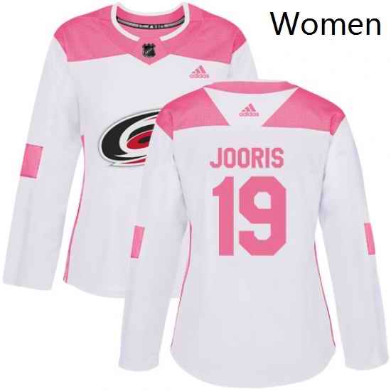 Womens Adidas Carolina Hurricanes 19 Josh Jooris Authentic WhitePink Fashion NHL Jersey